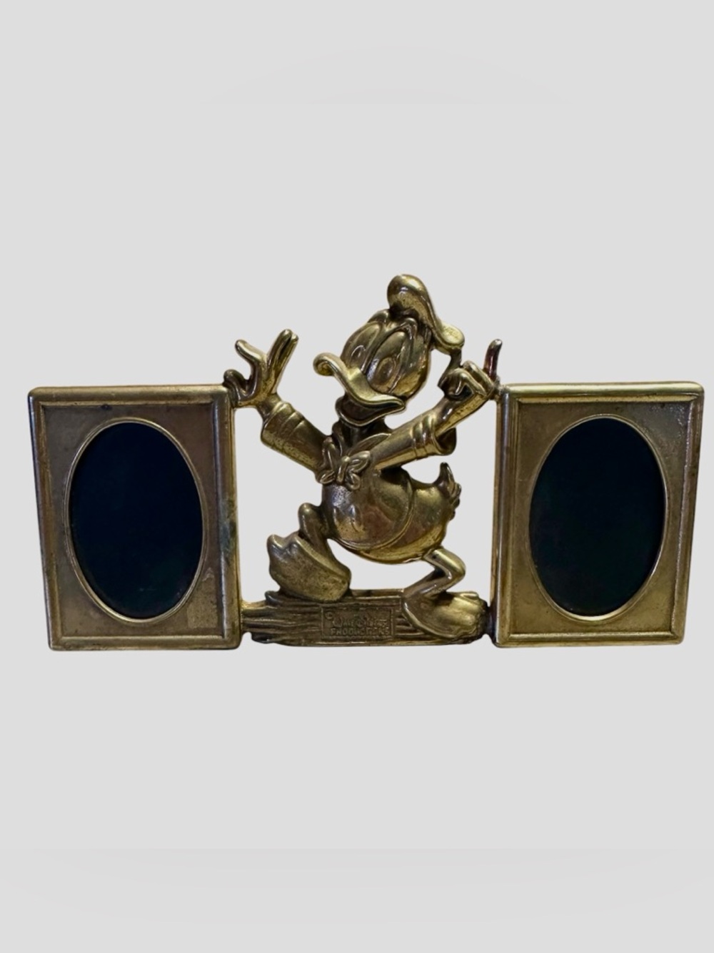 Vintage Brass Walt Disney Donald Duck Double Picture Frame